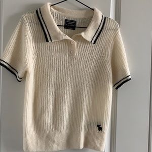 Cream Knit Sweater Collared Shirt